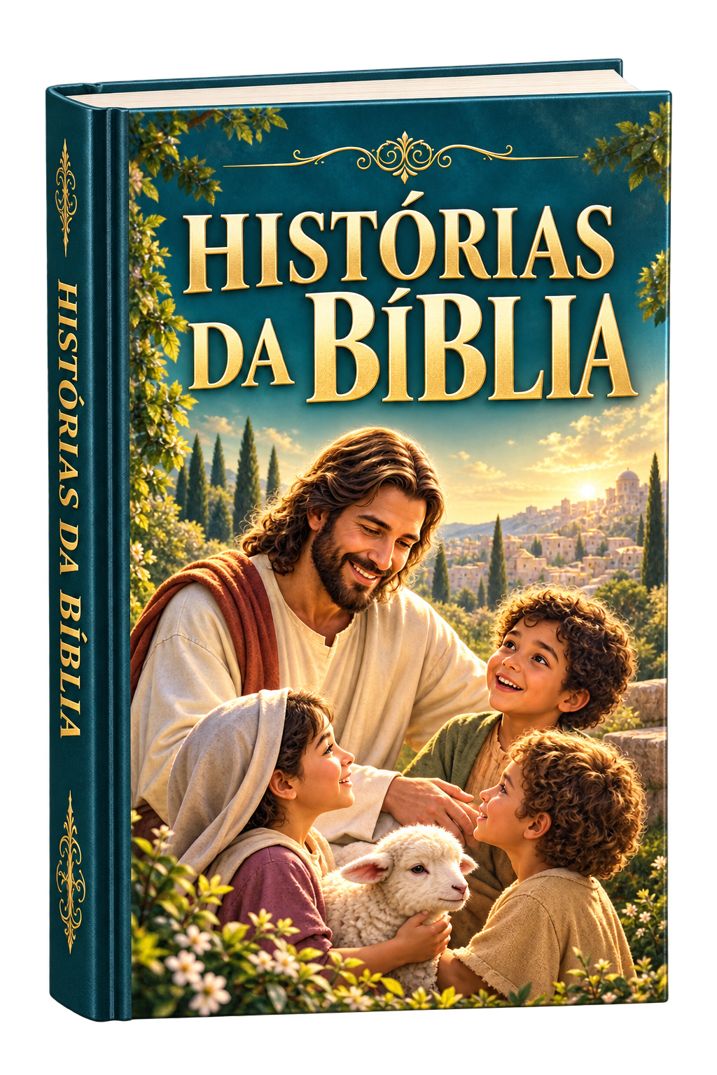 Mockup 3D do livro Histórias da Bíblia, com capa e lombada